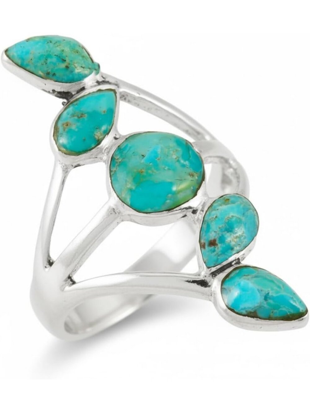 Turquoise Sterling Silver Ring with Genuine Gemstones, Size 6-11, Boho Chic